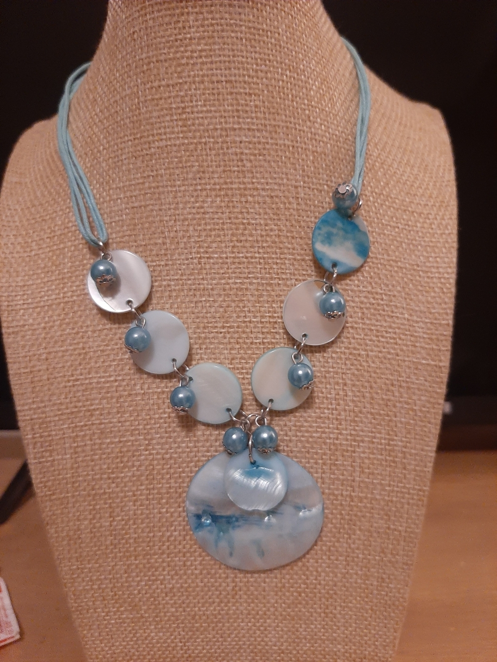 Handcrafted Blue Mother-of-Pearl Pendant Necklace